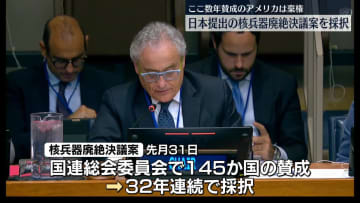 国連委、核兵器廃絶決議案を採択…32年連続　ここ数年賛成のアメリカは棄権
