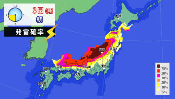 3連休最終日にかけて　西～北日本の日本海側を中心に大気非常に不安定