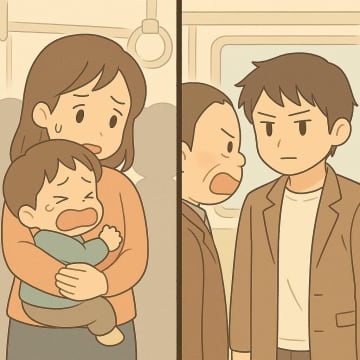 「泣くなら子供を電車に乗せるな！」と怒鳴った男性。青ざめる私を救った夫の一言とは？【短編小説】