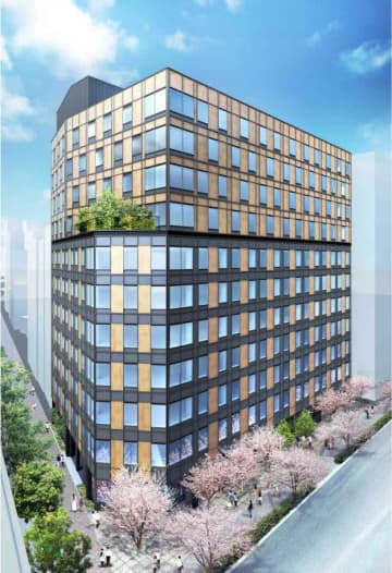 日本橋に11階建て木造ビル　高層階のオフィスは純木造