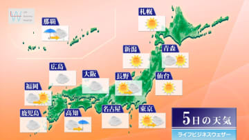 今日5日・明日6日の天気予報　沖縄は警報級の大雨に！太平洋側はすっきりせず所々で傘の出番！