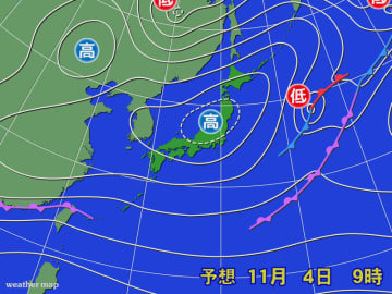 北から西は秋晴れ　南は激しい雷雨の所も