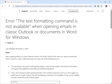 クラシック版「Outlook」や「Word」でエラー ～テキスト書式設定コマンドが利用不能／Microsoftが調査中、一時的な回避策を案内