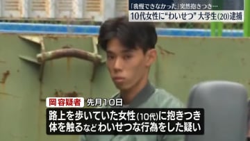 「我慢できなかった」10代女性に突然抱きつき…わいせつ行為か 大学生の男を逮捕