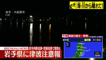 岩手沖７０ｋｍＡで沖合津波を観測