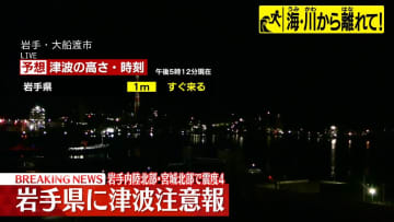 岩手県で震度4観測　岩手県に津波注意報