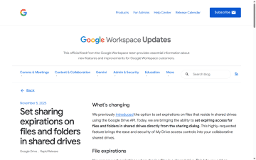 「Google ドライブ」で共有ダイアログから直接フォルダー・ファイル共有の有効期限を設定可能に／共同編集者のアクセス・閲覧権限を指定した日時に自動削除できる