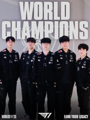 『LoL』世界大会「Worlds 2025」で韓国チームT1が優勝　史上初の3連覇達成