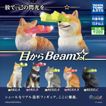 夜中にペットの写真を撮った時のあるある現象がガチャに！「目からBeam☆」11月下旬発売インパクト抜群のINU＆NEKOがラインナップ