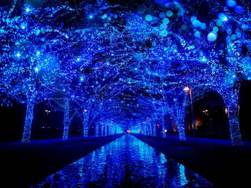 渋谷の街並みを彩るイルミネーション「青の洞窟 SHIBUYA」が開催。巨大な雪だるまのバルーンが輝く