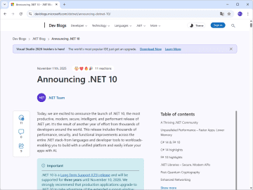 Microsoft、歴代でもっとも高速な「.NET 10」を公開 ～3年間の長期サポート（LTS）リリース／「C# 14」「F# 10」、ポスト量子暗号（PQC）対応、AI開発の拡充なども