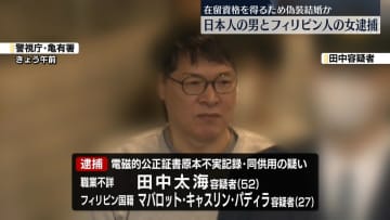 在留資格を得るため偽造結婚か　日本人の男とフィリピン人の女を逮捕