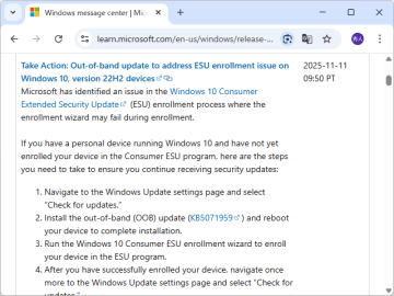 サービス終了したはずの「Windows 10」に定例外パッチ、ESUに登録できない問題を解決／「Windows Update」経由で適用すれば、1年の延命が可能