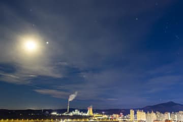 中国の夜空に「笑顔」　木星・ポルックス・月が共演