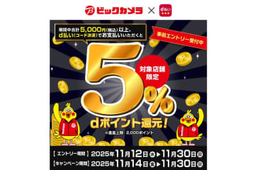 ドコモ、ビックカメラ店舗で「池袋店舗限定 d払い5％還元キャンペーン」　14日～