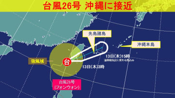 台風26号 あす沖縄に接近 あすにかけて大雨に警戒　大しけや最大瞬間風速30m/sの所も