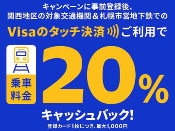 Visa、タッチ決済による乗車で最大20％還元　関西と札幌の鉄道で、12月14日まで
