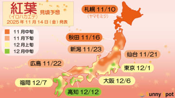 2025年第2回紅葉見頃予想　紅葉の見頃は全国的に平年よりも遅い予想