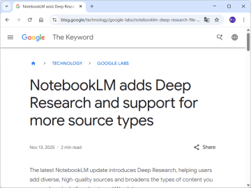 「NotebookLM」に「Deep Research」エージェントが追加、研究者のようにソースを分析／手書きメモやパンフレット画像、スプレッドシートの統計、Googleドライブ内のPDFなども利用可能に