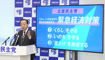 立民、8.9兆円経済対策発表　中低所得者に3万円給付
