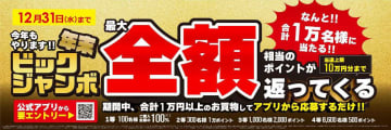 最大10万円相当還元、ビックカメラ「年末ビックジャンボ」 11月14日から
