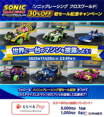 「ソニックレーシング クロスワールド」オリジナルサウンドトラックトレーラーが公開！30％OFFになるブラックフライデーセールも実施中