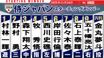 【侍ジャパンスタメン】前日躍動の西川史礁は5番　勝ち越し3ランの岸田が「6番・捕手」　村林・石上・五十幡を先発起用