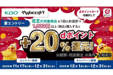 ドコモ、「花王対象商品でもれなく＋20％dポイント還元キャンペーン」開催　12月1日～