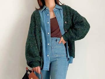 いつものコーデにプラス → グッとサマ見え！【しまむら】の「グリーンカーデ」で「着回しコーデ」