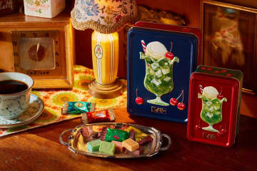 メリーチョコレート“レトロ喫茶メニュー”着想チョコ缶、パチパチはじけるフルーツサンドやオムライス味