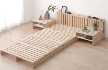 【タンスのゲン】組み合わせ自由自在！リラックス効果抜群の「国産ひのきパレットベッド」新登場！収納宮棚付きで理想の寝室を実現！