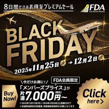 FDA「ブラックフライデー」開催！ 国内線最安7,000円から、11月25日スタート