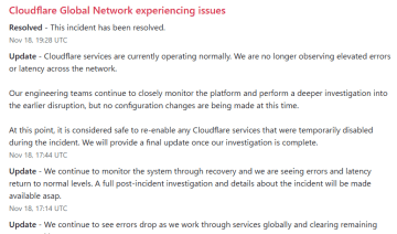 「Cloudflare」の障害は解消、Google、X、AWS、OpenAI、Discordなども一時影響／