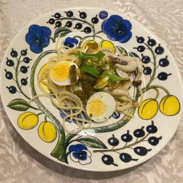 クリームパスタにのり天