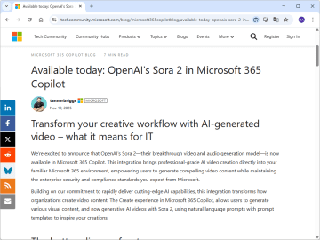 最新鋭の動画生成AI「Sora 2」が「Microsoft 365 Copilot」に統合／動画制作に慣れていなくても言葉で説明するだけで魅力的なビデオクリップを作成できる
