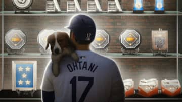 大谷翔平の偉業も、愛犬デコピンはスルー？　MLB公式が特別イラスト公開「隙あらばデコさん」