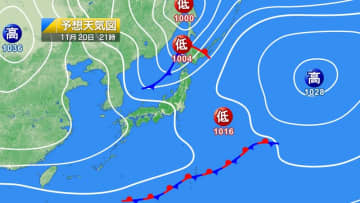 今日20日・明日21日の天気予報　今夜から明日朝にかけて前線が北日本を通過！北日本日本海側で竜巻などの激しい突風や落雷、ひょう、急な強い雨に注意