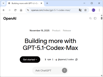 OpenAI、「GPT-5.1-Codex-Max」を発表 ～新しいソフトウェア開発特化AIモデル／1日以上の長時間タスクにも耐え、数百万トークンでも一貫処理、Windowsでも動作