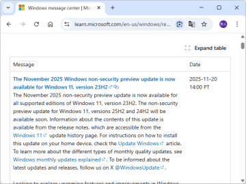 Microsoft、「KB5070312」を公開、「Windows 11 23H2」の2025年11月プレビューパッチ／12月は休暇のためプレビューパッチの提供なし