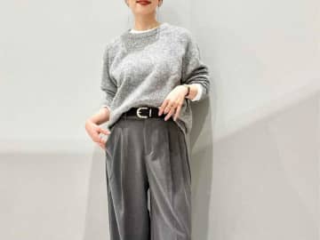 「上下グレー」がおしゃれ！【GU】店員さんが着こなす「ワイドパンツコーデ」