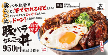 箸で切れるほどの“とろぷる”食感にこってり甘辛ダレが絡む「豚バラなんこつ丼」も登場! かつやと同系列の「肉めし岡もと」がグランドメニューを本日21日(金)リニューアル～定食メニューも充実!