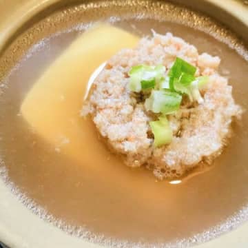 絶品！蟹鍋？お粥？お米の代わりに長芋！とろっともちっと食感で違和感なし！柔らかい高野豆腐と蟹入り！