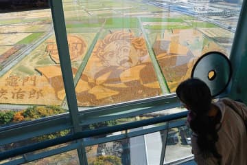 世界最大規模の炭治郎で…「鬼滅の刃」効果、埼玉・行田タワーの古代蓮会館に14万6千人　田んぼアート見頃の時期に過去最高の入館者数　背景を刈り立体感でた田んぼアート　30日まで延長、12月1日に刈り取り