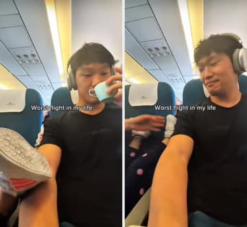 「なぜ母親は笑ってるの？」飛行機内での子連れ客の行動が物議。子どもが男性を蹴ってしまい…→「絶対ダメ」「せめて席を交換して」