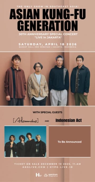 ASIAN KUNG-FU GENERATION、ジャカルタ公演SPゲストに[Alexandros]が出演。札幌でのプレワンマンも開催