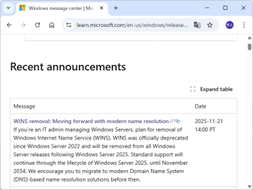 Microsoft、とうとう「WINS」を廃止 ～「Windows Server 2025」が最後のサポートOS／2034年11月までに後継・代替サービスへ移行を