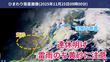 今日25日・明日26日の天気予報　明日にかけて雷雨＆季節外れの黄砂に注意！明日は関東の寒さ解消へ