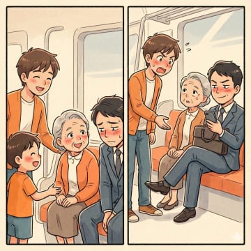 【スカッと体験談】電車で譲ろうとした席を男が強奪！直後、隣の小学生が見せた神対応とは？