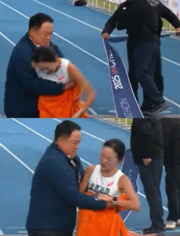 フィニッシュ直後に“不適切な身体接触”？女性ランナーに対する男性監督の行為が韓国で問題視