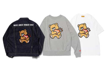 ヒューマンメイド×アンダーカバー、ハートロゴを抱えるベアのデニムジャケットやスウェットなど